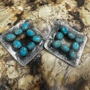Silver and Turquoise Square Earrings